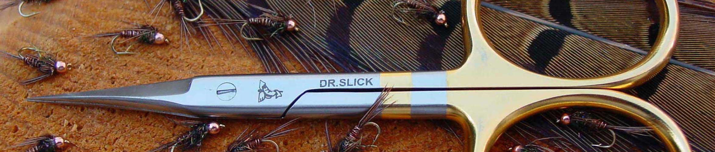 Dr. Slick Fly Arrow Point Fly Tying Scissors in use.