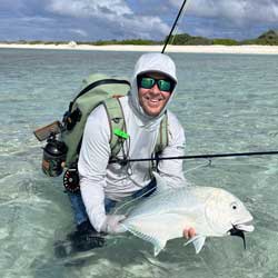 Ben encountering a giant tarpon on the flats of Christmas Island in 2023 