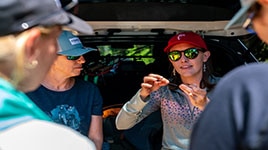 Fishwest Instructor, Holly Jones gives a knot tying demonstration during a class session along the Mirror Lake Highway in the Uinta National Forest.