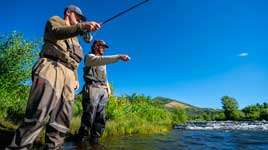 Fishwest Guide, Dave M. gives instruction during a summer outing on Utah’s iconic Middle Provo River.