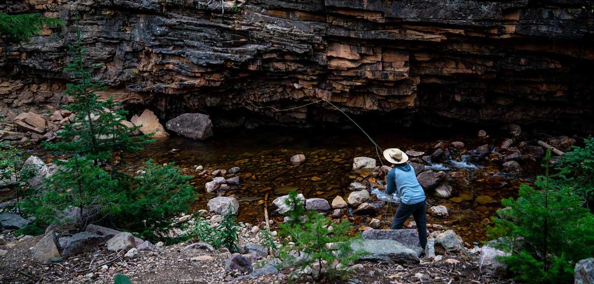 Fishwest employee Ian Bojanic casts to brook trout on the Upper Provo River in the Uintas.