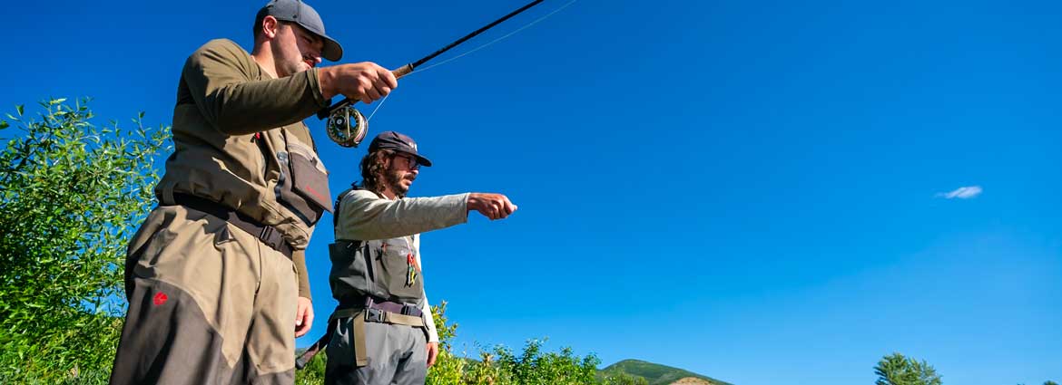 Fishwest Guide, Dave M. gives instruction during a summer outing on Utah’s iconic Middle Provo River.