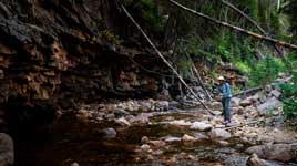 Fishwest employee Ian Bojanic fly fishing on the Upper Provo River in the Uintas.