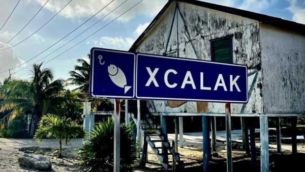 A view of the town sign on the drive into Xcalak. Mexico