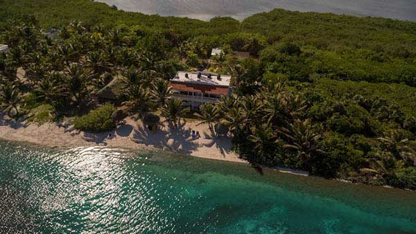 An arial view of the Acocote Eco Inn. The Lodging partner of Fishwest Travel in Xcalak, Mexico.