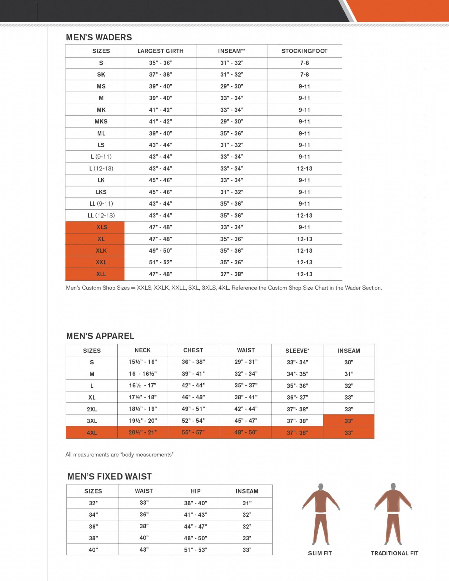 Simms Size Chart